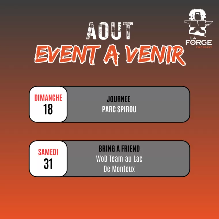 Planning Août, Sorgues, Crossfit La Forge